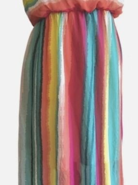 Ruby Rox Vibrant Multicolor Striped Maxi Skirt, Size Medium